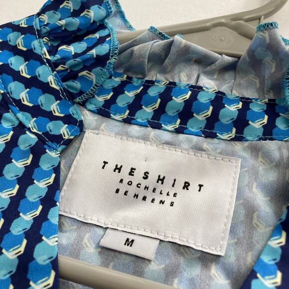 The Shirt Rochelle Behrens Blue Print Ruffled Blouse Size M Boho Fairy Victorian - Picture 5 of 12